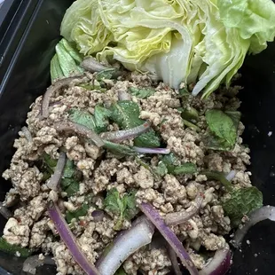 Larb!!! Soooo good!!!!! Not on the menu. Made upon request only!