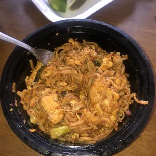 Chicken pad Thai with everything at a #4 and lime juice squeezed all over