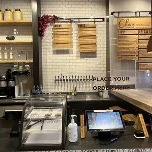 the counter area of a restaurant
