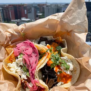 Braised mushroom taco, sweet potato taco