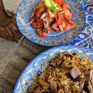 Plov and achichuk salad