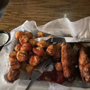 Sweet potato tater tots with wings.