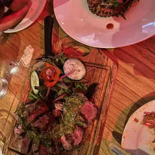 Chargrilled octopus (top) was so good. Also had the chimichurri steak plate (bottom)