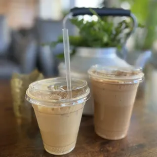 Iced cardamom chai latte both were good, but the one with whole milk and sugar was insanely delicious