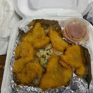 Fried Chicken Over Fried Rice