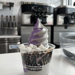 Ube and Black Sesame Swirl with boba and mochi