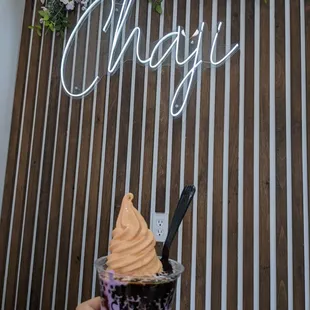 Ube &amp; Thai soft serve w/ boba