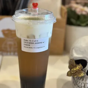 Cold brew jasmine with cheese and boba