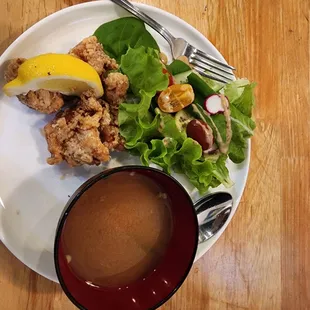 First course of my lunch, karaage onigiri set.