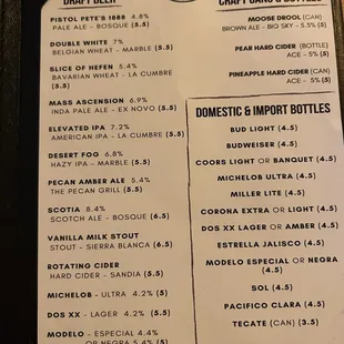 Beer Menu