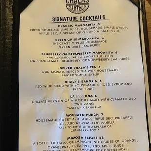 Cocktail menu
