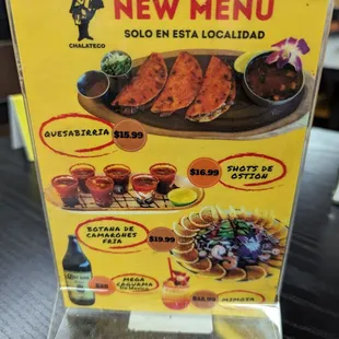 Location exclusive menu (Quesabirria, ostión, botana, mimosa, etc.)