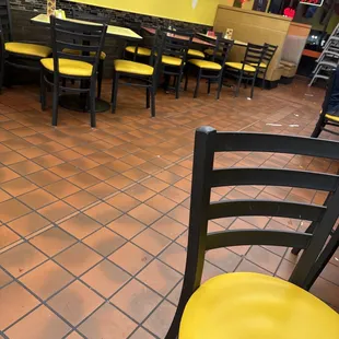 tables and chairs in a restaurant