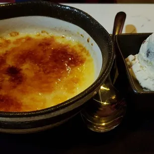 Creme brulee with vanilla almond ice cream