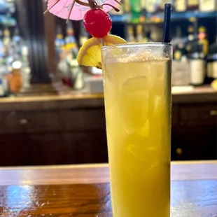 Yellow submarine: banana liqueur, pineapple juice, cream of coconut, light rum, lime juice