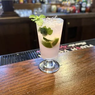 Chrysanthemum: Bacardi, muddled mint and lime, simple syrup, sparkling grapefruit juice