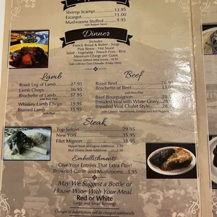 New Dinner menu 8/23