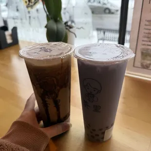 Brown sugar boba (left) Taro boba (right)