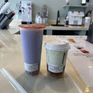 Taro and matcha red bean bobas