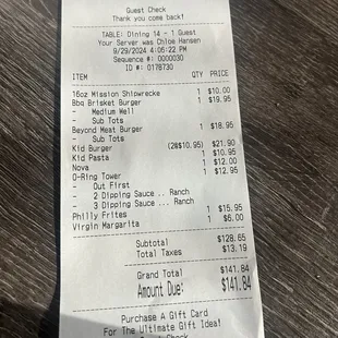 OUR BILL FOR WHAT WE PURCHASED