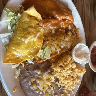 The combo with cheese enchilada, taco, and tamale.