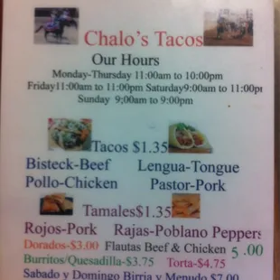 Very reasonable. Tried both tamales and a pork and beef taco, and quesadilla. Everything was authentic and delicious.