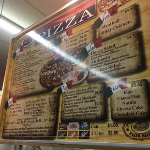 a menu for the restaurant