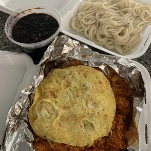 Kimchi Fried Rice and Black Bean Noodles