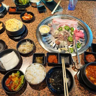 a variety of dishes on a table