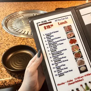 Menu AYCE lunch Mon-Fri