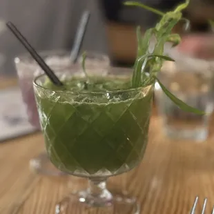 Chacha Taragon Storm: Chacha Tarragon, Fresh Tarragon &amp; Lemongrass syrup, Fresh lemon juice, Italicus.