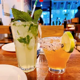 Fresh mint Chacha (left) and spicy chacha margarita (right)