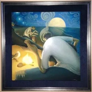 Antique Silver Moulding with Blue Plush Linen Matte!