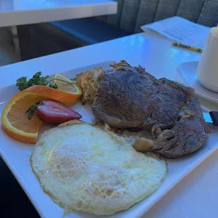 Steak Rib Eye and Eggs
