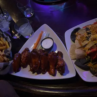 French Fries, Smoked Chicken Wings, Drunken Nachos