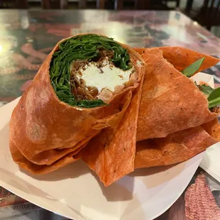 BLT wrap with goat cheese instead of cheddar. Delicious!