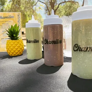 a variety of drinks on a table