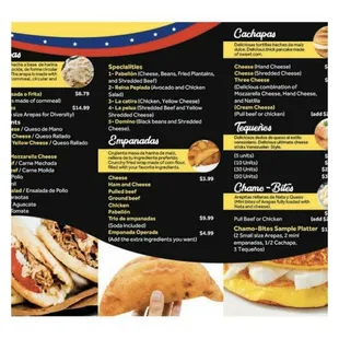 the menu for chamo bites