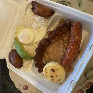 a meal in a styrofoam container