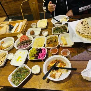 Hommos, bab ghannouj, cheese rolls, shawarma chicken, tabboule, Kebbe, kafta, labneh, shish taouk!