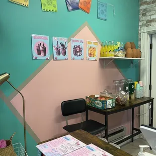 a room with a desk and a chair