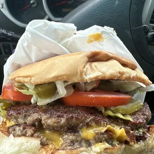 Double cheeseburger with jalapeños