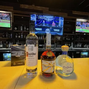 bottles of liquor on the bar