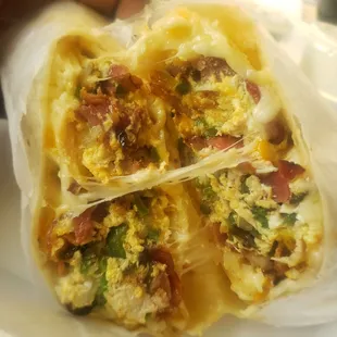 Breakfast burrito....served with sour cream, salsa, and guacamole