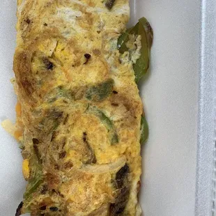 Cheddar cheese, onion, and pepper omelet