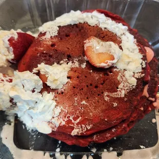 Red velvet pancakes