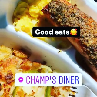 Grilled Salmon, Egg and Grits Platter