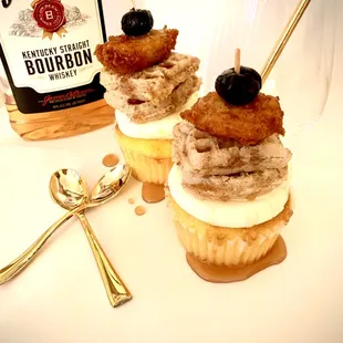 Chicken &amp; Waffle Cupcakes with Drizzle Bourbon-Spiced Maple Syrup