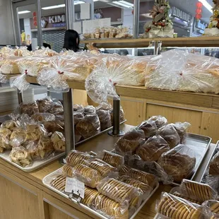 a variety of baked goods on display