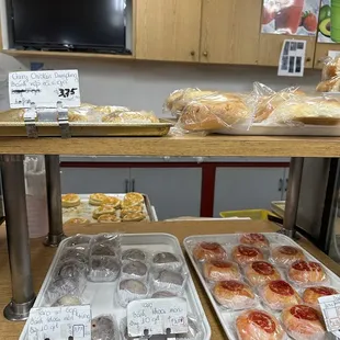 a variety of pastries on display